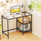 Bureau d'ordinateur Costway avec étagères, bureau de 42 pouces avec cadre en métal pour salon Noir/Or