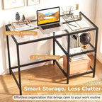 Bureau d'ordinateur Costway avec étagères, bureau de 42 pouces avec cadre en métal pour salon Noir/Or