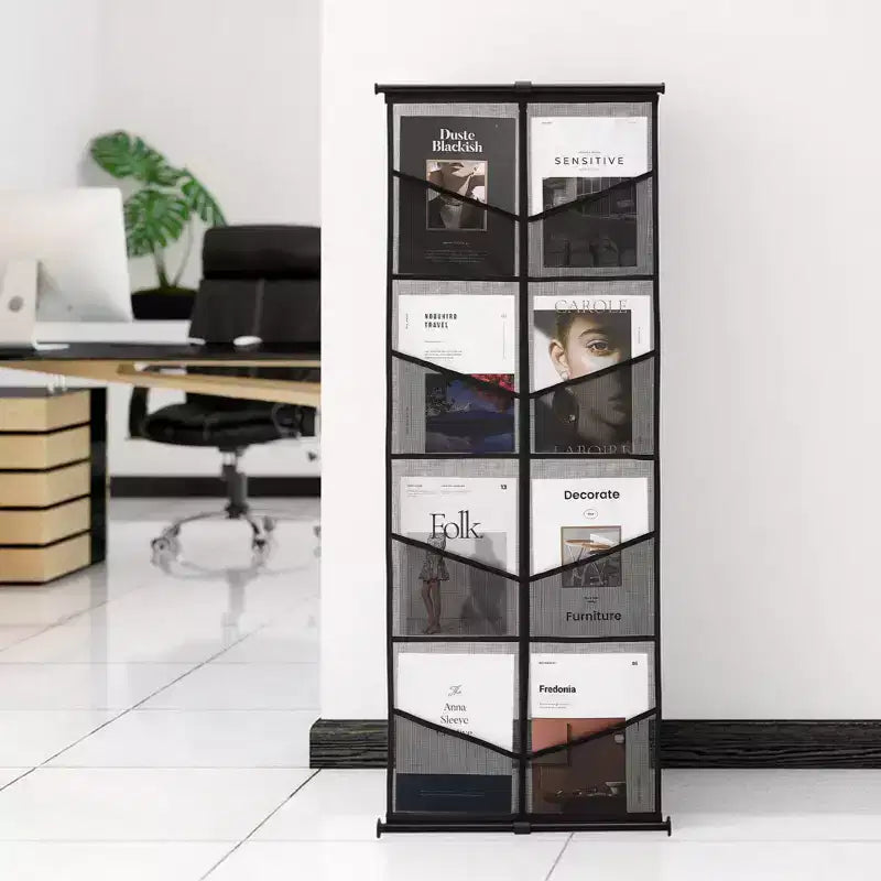 VEVOR Présentoir de brochures, présentoir de littérature en maille à 4 niveaux et 8 poches, porte-magazines et journaux sur pied, léger, noir