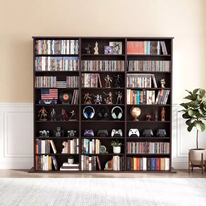 Meuble de rangement multimédia VEVOR, Étagère à DVD 8 niveaux, Organisateur de rangement multimédia de 142 x 22 x 130 cm pour CD, DVD, livres et jeux, Marron