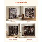 Meuble de rangement multimédia VEVOR, Étagère à DVD 8 niveaux, Organisateur de rangement multimédia de 142 x 22 x 130 cm pour CD, DVD, livres et jeux, Marron