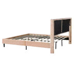 Lit capitonné en peluche couleur camel avec dossier doux à double zone, bords arrondis et support stable et silencieux pour chambres douillettes, Queen Size