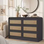 Commode en rotin de 117 cm de large, commode à 6 tiroirs, commode moderne, pour chambre à coucher, salon