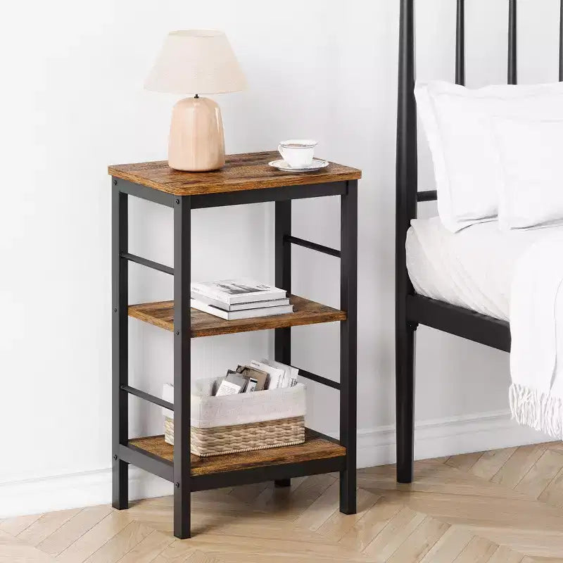 Lot de 2 tables de chevet avec 3 étagères de rangement, tables d'appoint industrielles avec cadre en métal, tables de chevet peu encombrantes pour chambre, salon, bureau