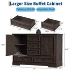 Buffet de ferme avec 5 tiroirs et 2 portes, meuble de bar à café en bois, étagères réglables, pour salle à manger, salon