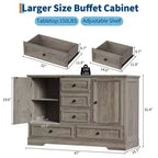 Buffet de ferme avec 5 tiroirs et 2 portes, meuble de bar à café en bois, étagères réglables, pour salle à manger, salon