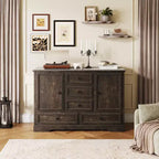 Buffet de ferme avec 5 tiroirs et 2 portes, meuble de bar à café en bois, étagères réglables, pour salle à manger, salon