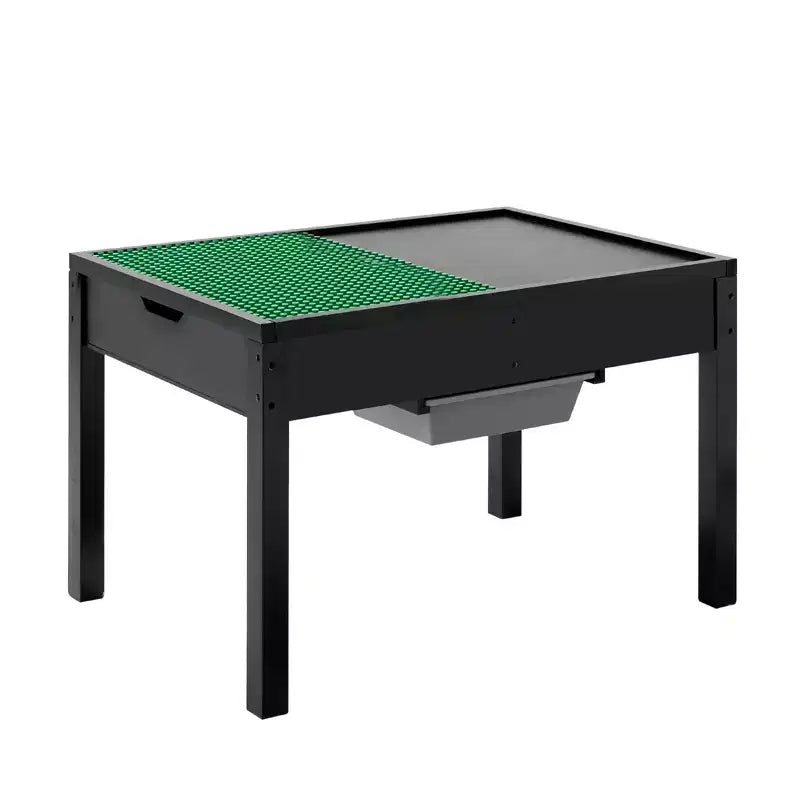 Table d'activités pour enfants avec plateau de blocs de construction réversible, table de jeu en bois avec 2 bacs de rangement pour les loisirs créatifs, l'apprentissage et le jeu, noir