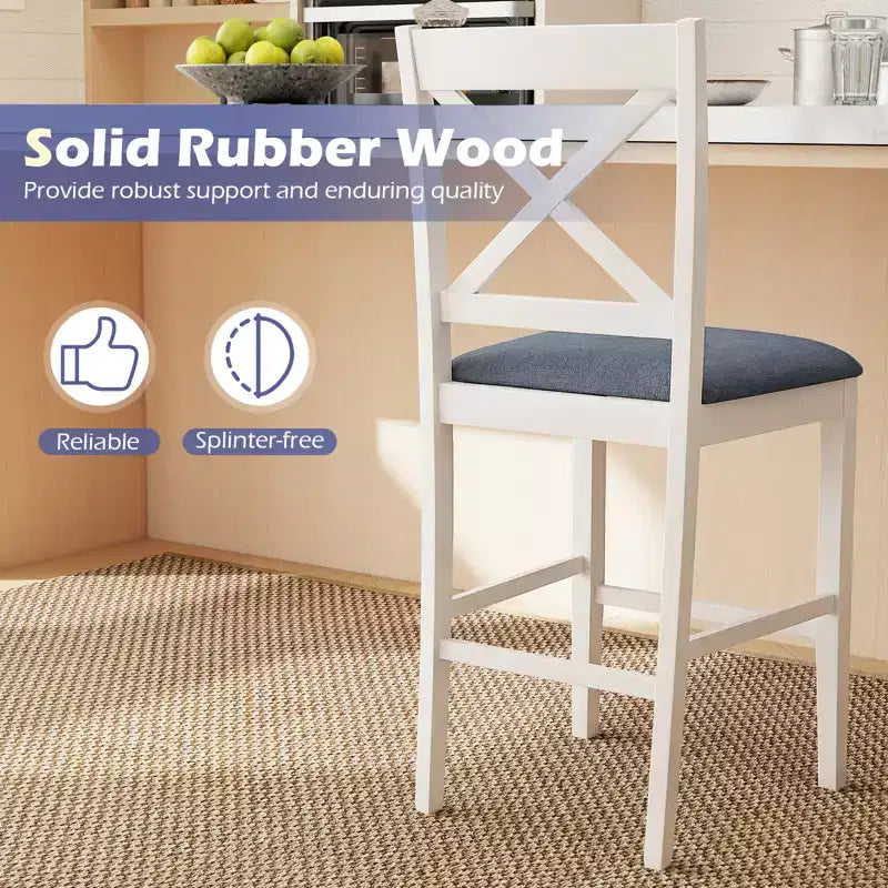 Lot de 2 tabourets de bar Costway en bois d'hévéa avec dossier en X, sièges rembourrés et repose-pieds (brun foncé et crème/blanc et gris)