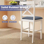 Lot de 2 tabourets de bar Costway en bois d'hévéa avec dossier en X, sièges rembourrés et repose-pieds (brun foncé et crème/blanc et gris)