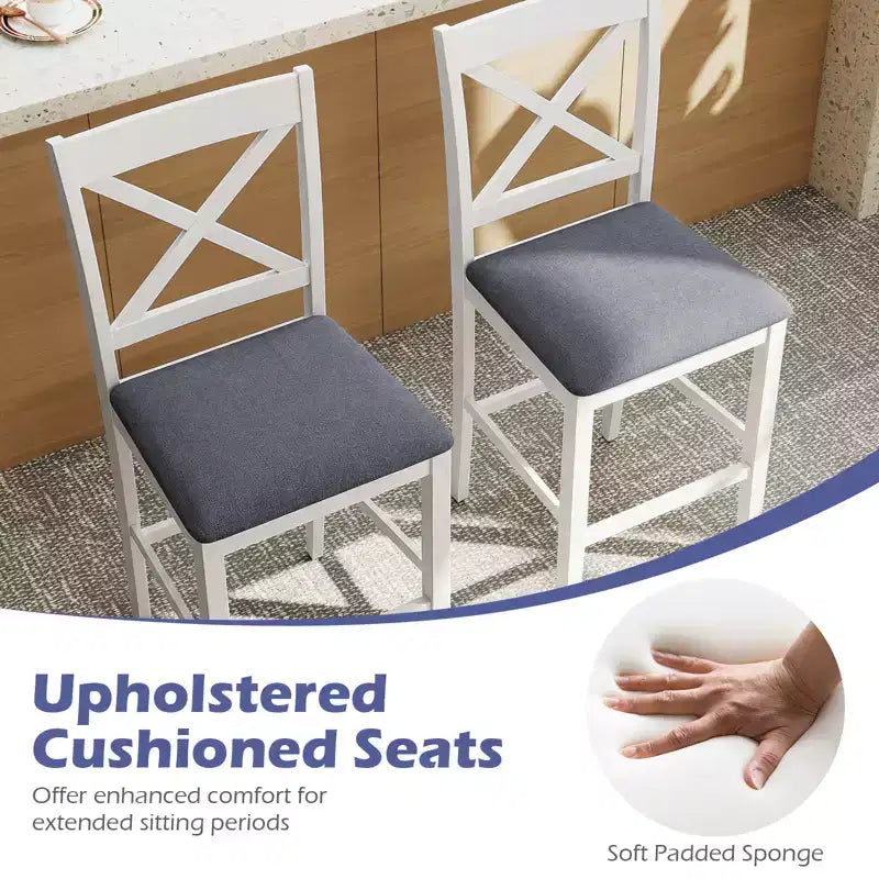 Lot de 2 tabourets de bar Costway en bois d'hévéa avec dossier en X, sièges rembourrés et repose-pieds (brun foncé et crème/blanc et gris)
