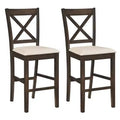 Costway Rubber Wood X-Back Bar Stools Set of 2 with Upholstered Cushioned Seats & Footrests Dark Brown and Cream/White and Gray