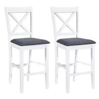 Lot de 2 tabourets de bar Costway en bois d'hévéa avec dossier en X, sièges rembourrés et repose-pieds (brun foncé et crème/blanc et gris)