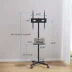 Chariot TV mobile PERLESMITH avec roulettes pour téléviseurs LCD/LED/OLED de 32 à 60 pouces, étagère réglable en hauteur, supporte jusqu'à 40 kg, VESA maximum 400 x 400 mm