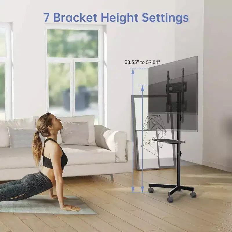 Chariot TV mobile PERLESMITH avec roulettes pour téléviseurs LCD/LED/OLED de 32 à 60 pouces, étagère réglable en hauteur, supporte jusqu'à 40 kg, VESA maximum 400 x 400 mm