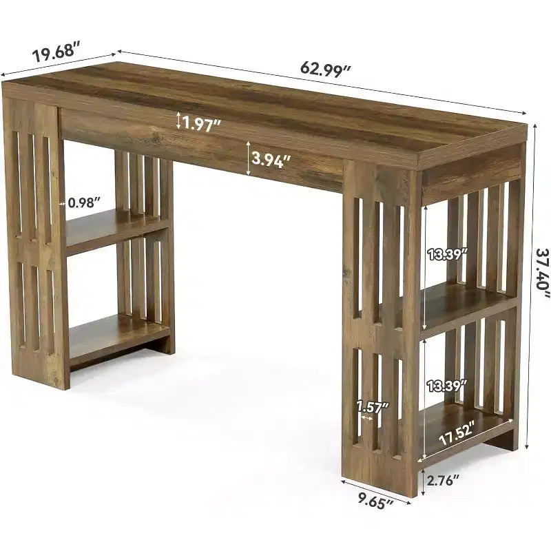 Table de bar Lantine, grande unité de bar en bois de 160 cm avec porte-bouteilles, table de pub avec étagères de rangement pour salle à manger, salon, cuisine, marron