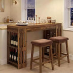 Table de bar Lantine, grande unité de bar en bois de 160 cm avec porte-bouteilles, table de pub avec étagères de rangement pour salle à manger, salon, cuisine, marron