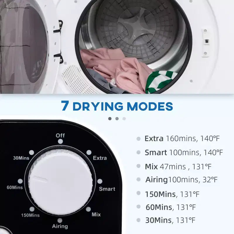 Sèche-linge compact 1300W Sèche-linge portable avec tambour en acier inoxydable de 3,2 pi³ à chargement frontal