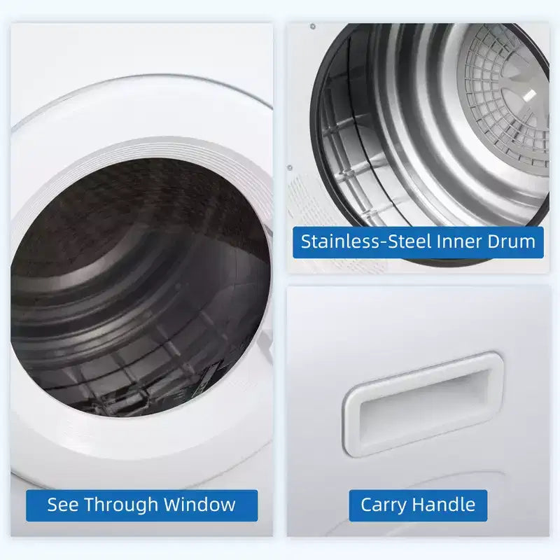 Sèche-linge compact 1300W Sèche-linge portable avec tambour en acier inoxydable de 3,2 pi³ à chargement frontal