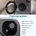 Sèche-linge compact 1300W Sèche-linge portable avec tambour en acier inoxydable de 3,2 pi³ à chargement frontal