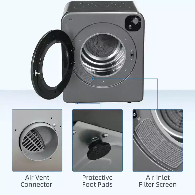 Sèche-linge compact 1300W Sèche-linge portable avec tambour en acier inoxydable de 3,2 pi³ à chargement frontal