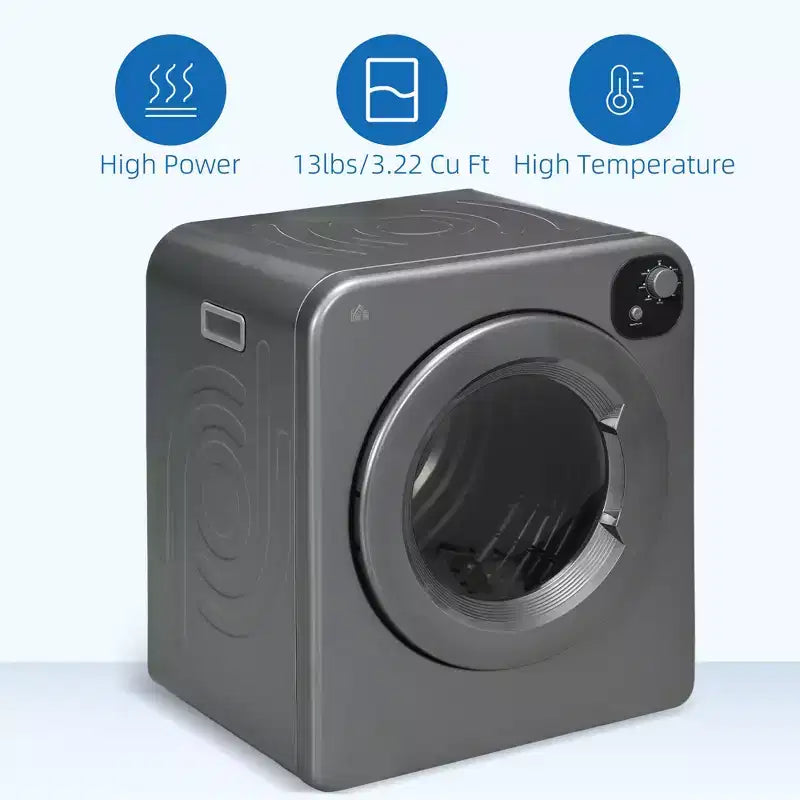Sèche-linge compact 1300W Sèche-linge portable avec tambour en acier inoxydable de 3,2 pi³ à chargement frontal