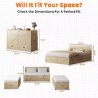 Lit escamotable convertible Mjkone avec tiroirs de rangement, ensemble canapé-lit d'appoint multifonctionnel, matelas non inclus