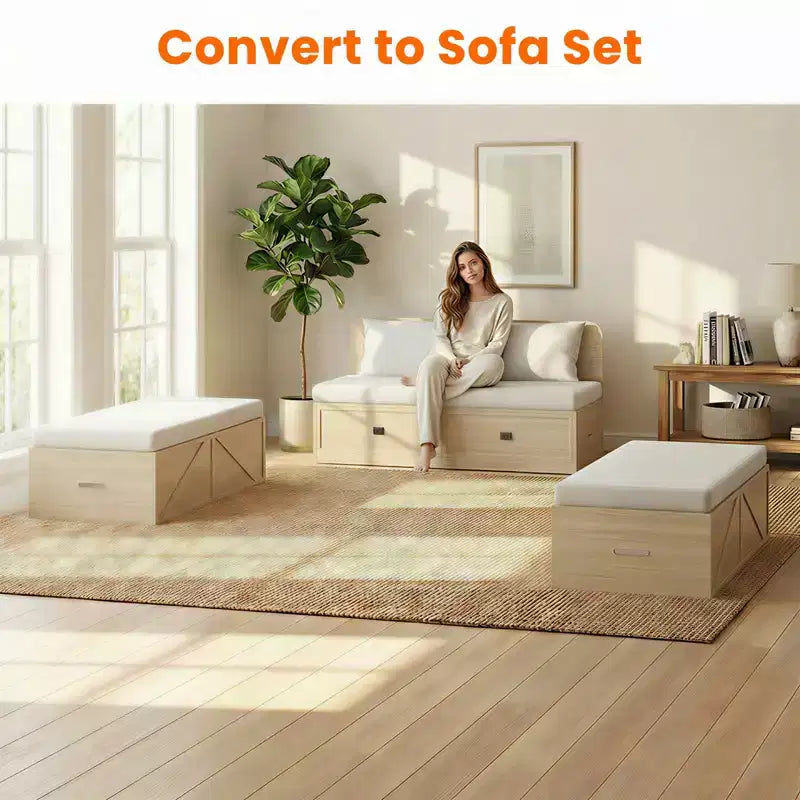 Lit escamotable convertible Mjkone avec tiroirs de rangement, ensemble canapé-lit d'appoint multifonctionnel, matelas non inclus