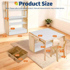 Table et chaise d'activités convertibles COZONY avec étagères de rangement, bureau artisanal pliant avec boîtes de rangement, bois blanc