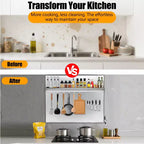Dosseret de cuisinière en acier inoxydable avec étagère de rangement et porte-couteaux, protection murale avec trous de pré-installation