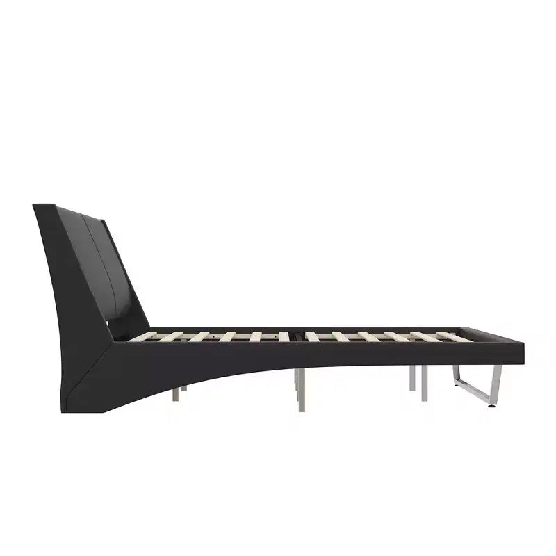 Cadre de lit plateforme moderne King Size Whisen, lit rembourré en cuir PU avec design incurvé, pieds trapézoïdaux suspendus