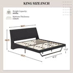 Cadre de lit plateforme moderne King Size Whisen, lit rembourré en cuir PU avec design incurvé, pieds trapézoïdaux suspendus