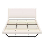 Cadre de lit plateforme moderne King Size Whisen, lit rembourré en cuir PU avec design incurvé, pieds trapézoïdaux suspendus