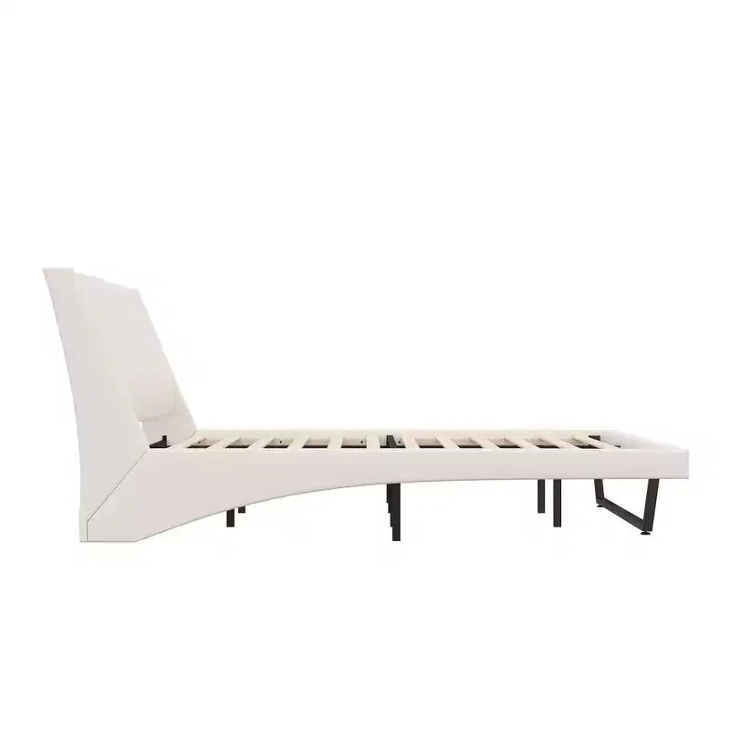 Cadre de lit plateforme moderne King Size Whisen, lit rembourré en cuir PU avec design incurvé, pieds trapézoïdaux suspendus