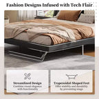 Cadre de lit plateforme moderne King Size Whisen, lit rembourré en cuir PU avec design incurvé, pieds trapézoïdaux suspendus