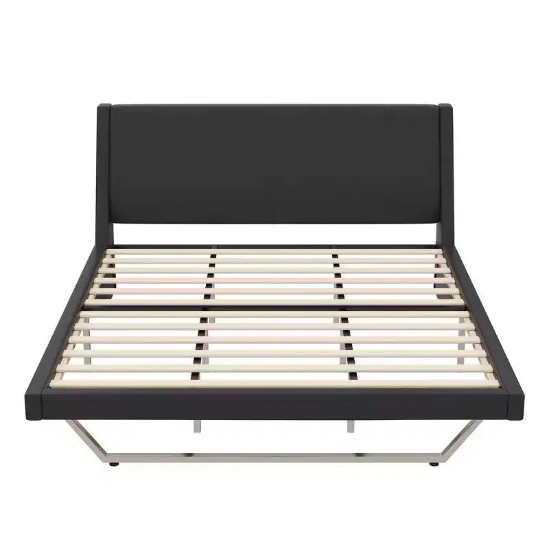 Cadre de lit plateforme moderne King Size Whisen, lit rembourré en cuir PU avec design incurvé, pieds trapézoïdaux suspendus