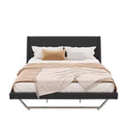 Cadre de lit plateforme moderne King Size Whisen, lit rembourré en cuir PU avec design incurvé, pieds trapézoïdaux suspendus