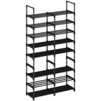 Étagère à chaussures 8 niveaux - Cadre en métal avec étagères en tissu, 86,9 cm de large, organiseur noir pouvant contenir 32 paires, économiseur d'espace réglable pour entrée ou placard