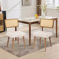 Set of 2 Natural Rattan Dining Chairs  Linen Upholstered with Tall Cane Back & Wood Legs for Dining/Kitchen, Beige.