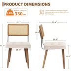 Lot de 2 Chaises de Salle à Manger en Rotin Naturel Rembourrées en Lin avec Dossier Haut en Cannage et Pieds en Bois pour Salle à Manger/Cuisine, Beige.