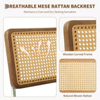 Lot de 2 Chaises de Salle à Manger en Rotin Naturel Rembourrées en Lin avec Dossier Haut en Cannage et Pieds en Bois pour Salle à Manger/Cuisine, Beige.