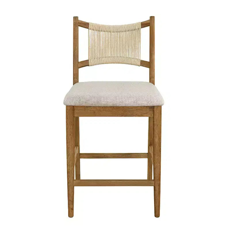 Tabourets de bar en bois ModernLuxe, tabourets de salle à manger rembourrés avec dossier en corde tressée - Lot de 2/4