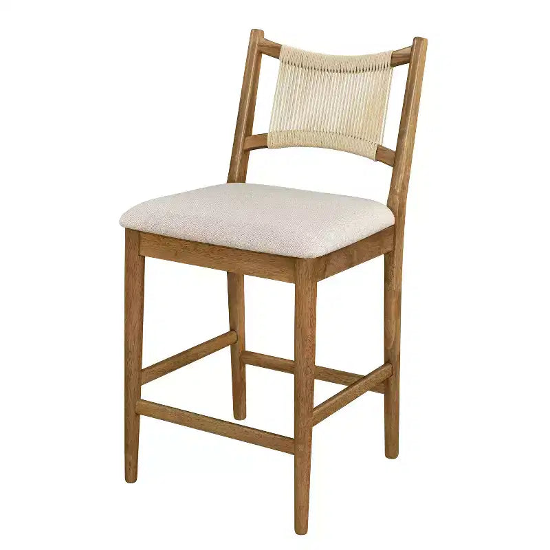 Tabourets de bar en bois ModernLuxe, tabourets de salle à manger rembourrés avec dossier en corde tressée - Lot de 2/4
