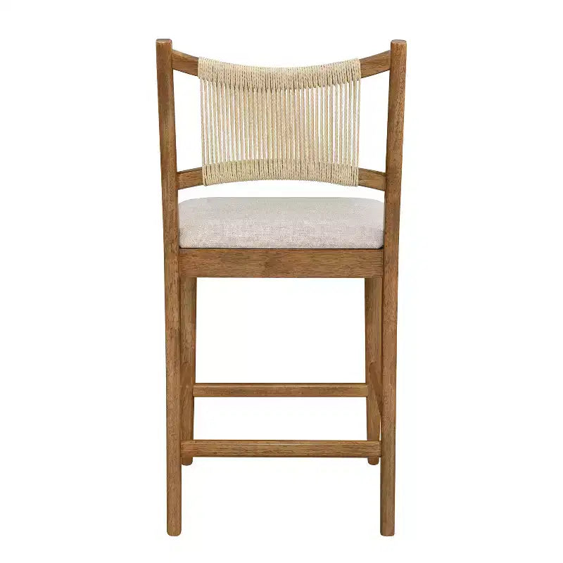 Tabourets de bar en bois ModernLuxe, tabourets de salle à manger rembourrés avec dossier en corde tressée - Lot de 2/4
