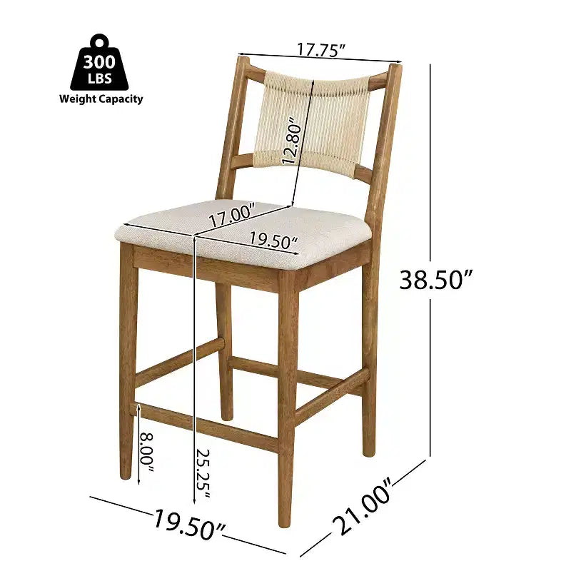 Tabourets de bar en bois ModernLuxe, tabourets de salle à manger rembourrés avec dossier en corde tressée - Lot de 2/4