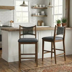 Tabourets de bar en bois ModernLuxe, tabourets de salle à manger rembourrés avec dossier en corde tressée - Lot de 2/4