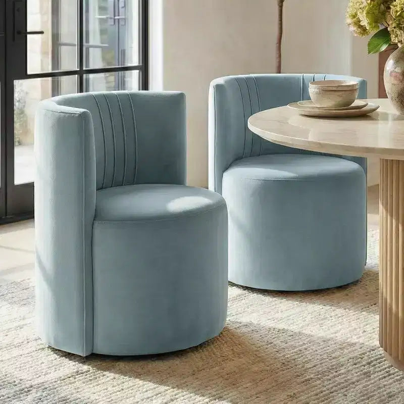 Modern 360 Swivel Dining Chairs Set of 2, Armless Velvet Upholstered Dining Chairs with Curved Backrest for Dining Room Living Space-Panipeachy