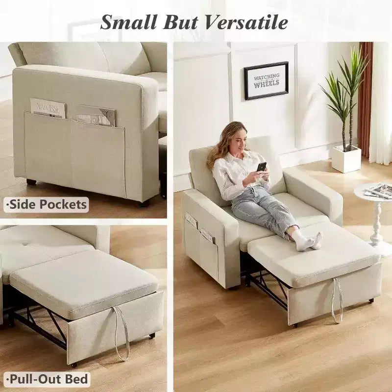 Fauteuil-lit convertible 3-en-1 extra-large Dyonery 42.5 avec canapé-lit escamotable, dossier inclinable à 5 niveaux et poches latérales pour petits espaces