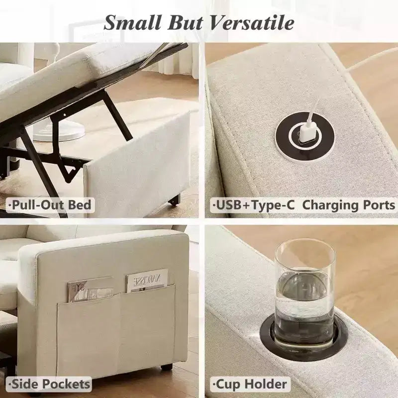 Fauteuil-lit convertible 3-en-1 extra-large Dyonery 42.5 avec canapé-lit escamotable, dossier inclinable à 5 niveaux et poches latérales pour petits espaces
