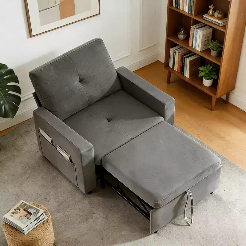 Fauteuil-lit convertible 3-en-1 extra-large Dyonery 42.5 avec canapé-lit escamotable, dossier inclinable à 5 niveaux et poches latérales pour petits espaces